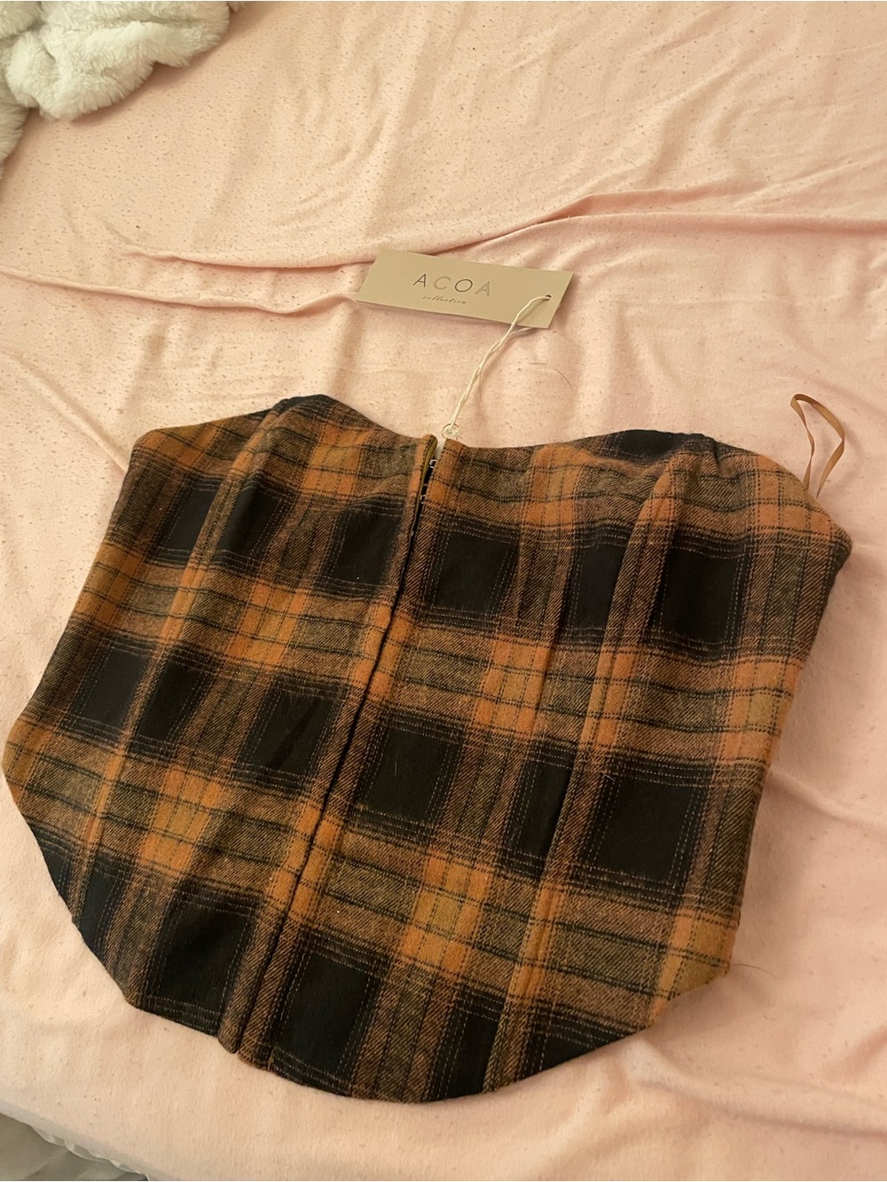 Fall Like Flannel Print Corset Tube Top